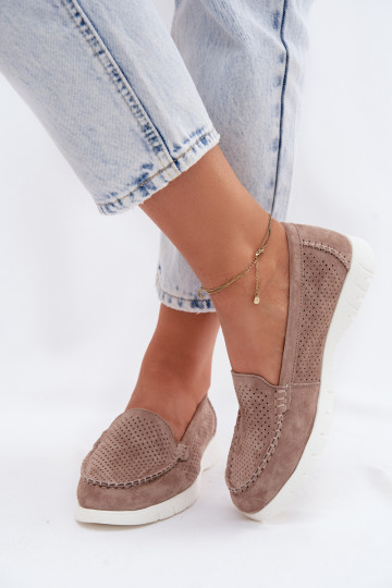 Mocasines de ante sintético color arena para mujer Vinceza 95360 2