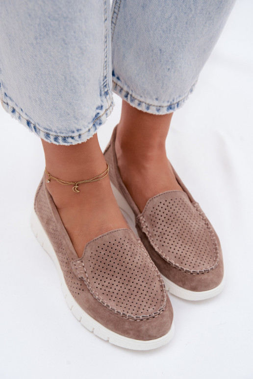 Mocasines de ante sintético color arena para mujer Vinceza 95360