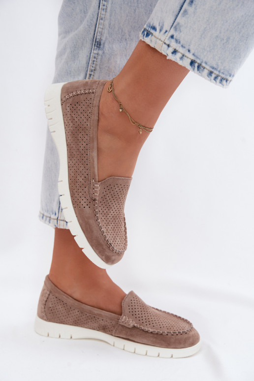 Mocasines de ante sintético color arena para mujer Vinceza 95360