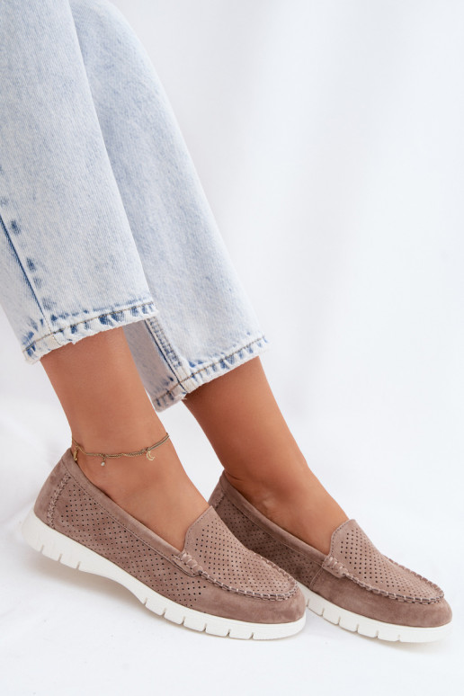 Mocasines de ante sintético color arena para mujer Vinceza 95360