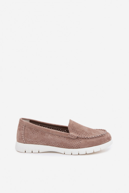 Mocasines de ante sintético color arena para mujer Vinceza 95360