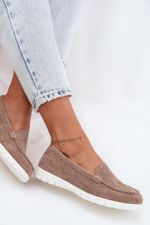 Mocasines de ante sintético color arena para mujer Vinceza 95360