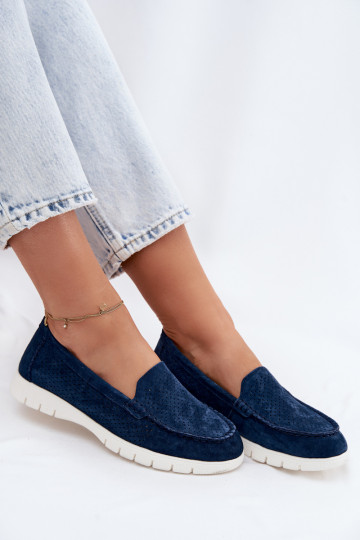 Mocasines de ante sintético azul oscuro para mujer Vinceza 95360