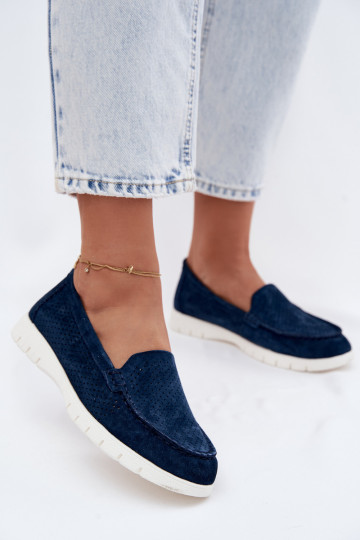 Mocasines de ante sintético azul oscuro para mujer Vinceza 95360 2