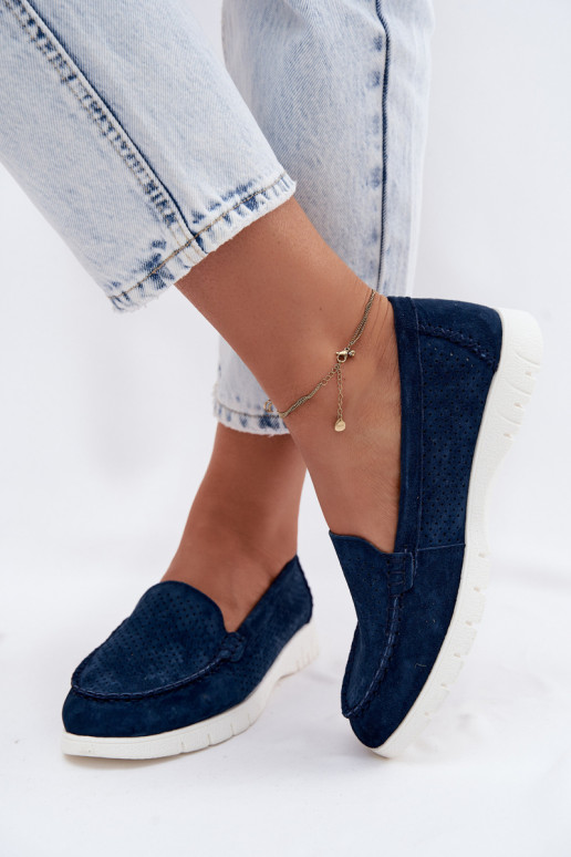 Mocasines de ante sintético azul oscuro para mujer Vinceza 95360