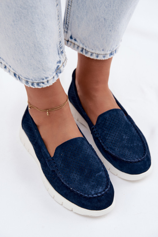 Mocasines de ante sintético azul oscuro para mujer Vinceza 95360