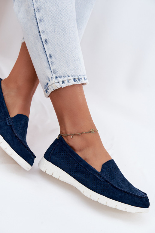 Mocasines de ante sintético azul oscuro para mujer Vinceza 95360