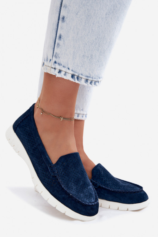 Mocasines de ante sintético azul oscuro para mujer Vinceza 95360