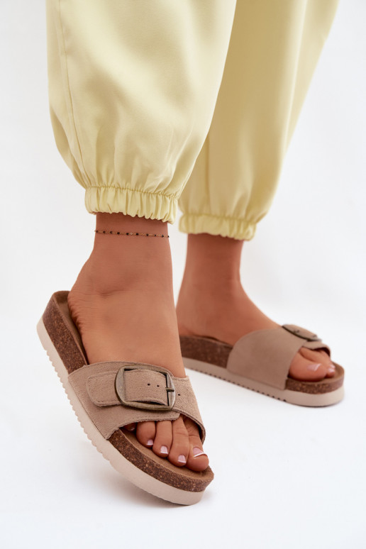 Zapatillas de ante color arena para mujer con hebillas Emiline