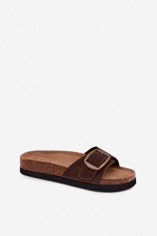 Zapatillas de ante color chocolate para mujer con hebillas Emiline