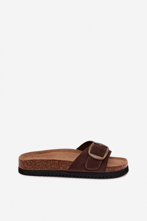 Zapatillas de ante color chocolate para mujer con hebillas Emiline