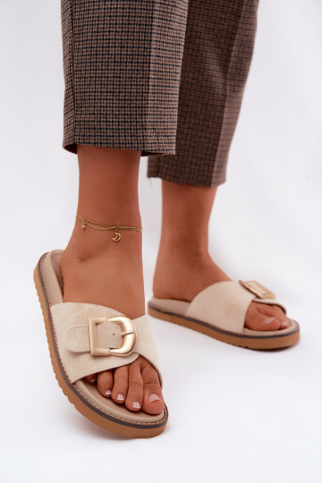 zapatillas de mujer con hebillas doradas color marfil Elviane 2