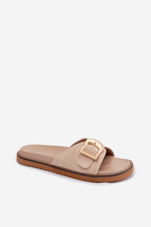 Zapatillas de color marfil para mujer con hebillas doradas Elviane