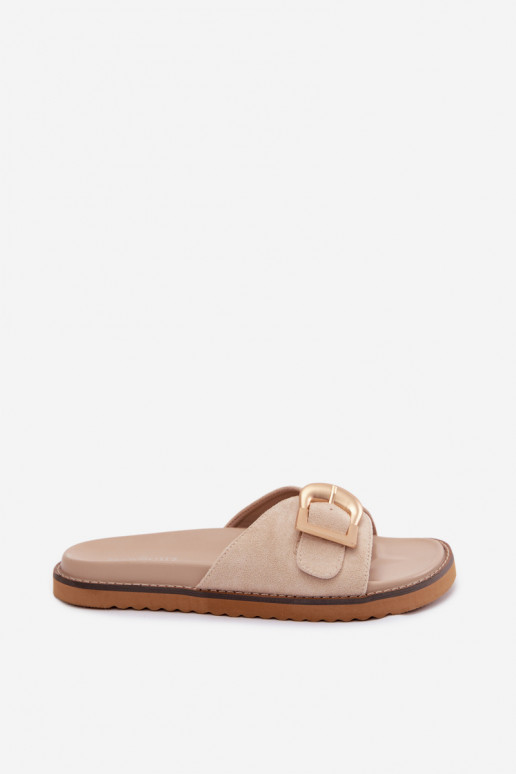 Zapatillas de color marfil para mujer con hebillas doradas Elviane