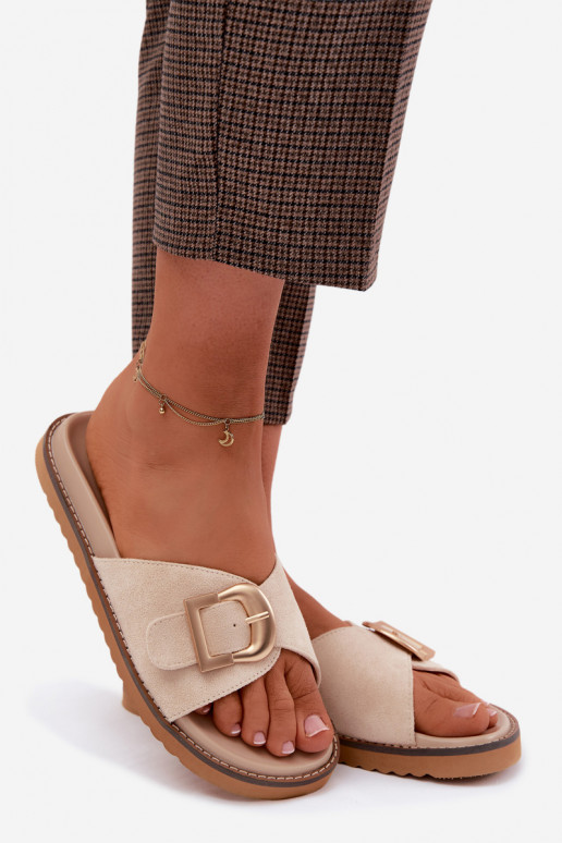 zapatillas de mujer con hebillas doradas color marfil Elviane