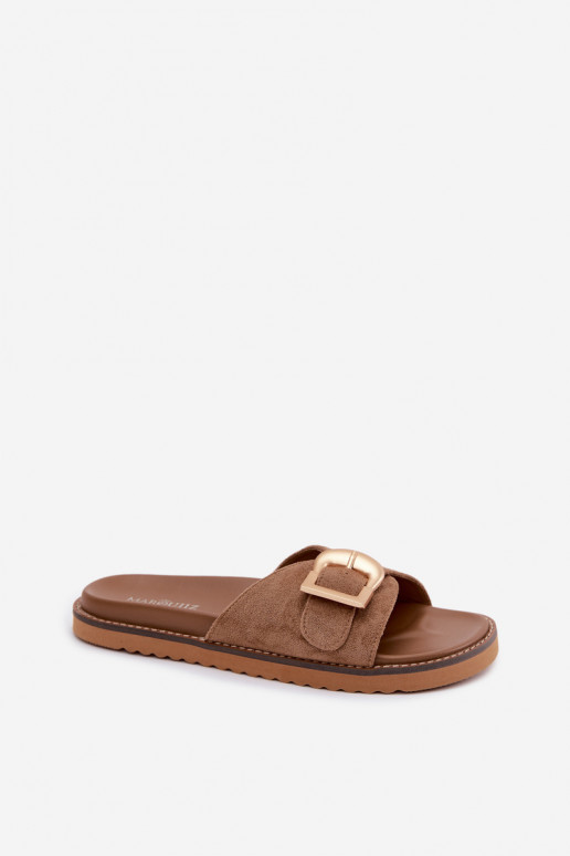 zapatillas de mujer con hebillas doradas beige Elviane