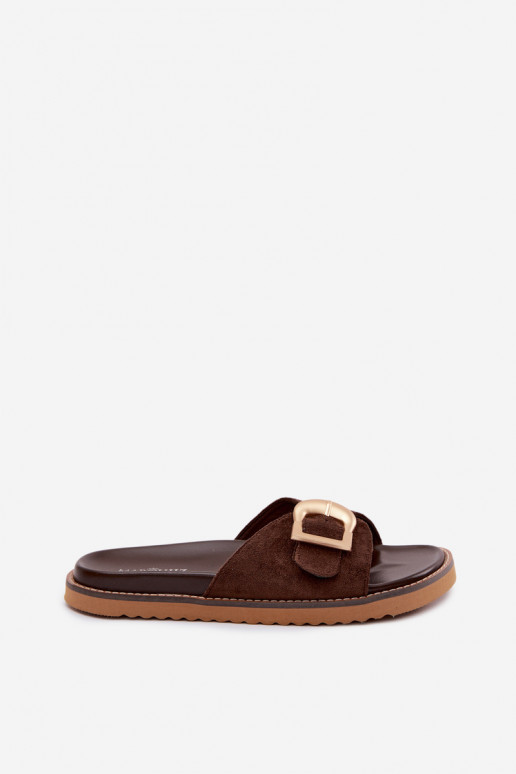 Zapatillas de color chocolate para mujer con hebillas doradas Elviane