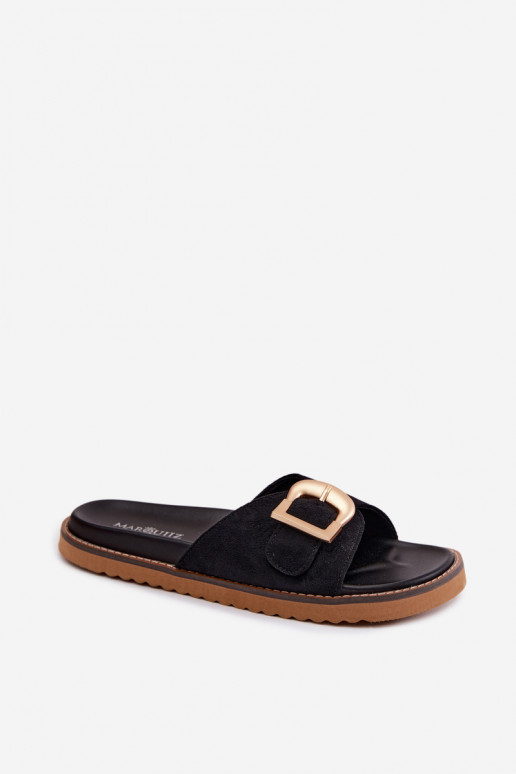 Zapatillas negras para mujer con hebillas doradas Elviane