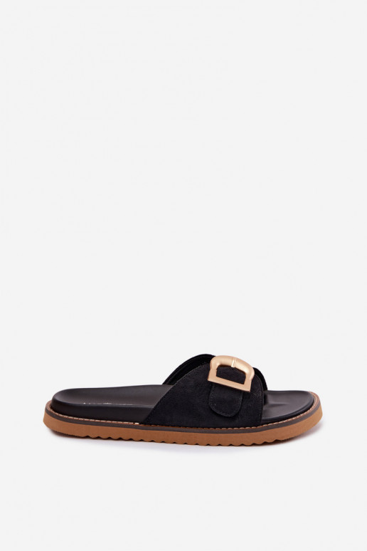 Zapatillas negras para mujer con hebillas doradas Elviane