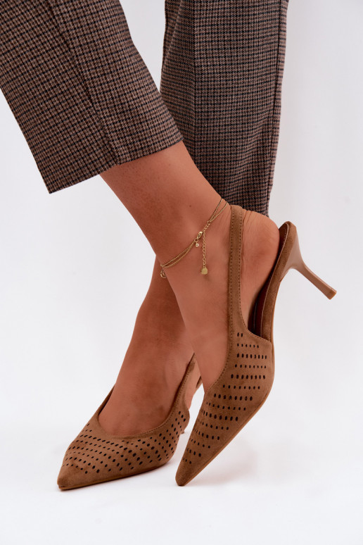 Sandalias caladas Femenino con tacones finosImitacji de gamuzau color marrón Torielle