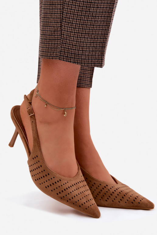 Sandalias caladas Femenino con tacones finosImitacji de gamuzau color marrón Torielle