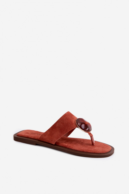 Zapatillas planas naranjas con adornos de ante sintético Selvessa