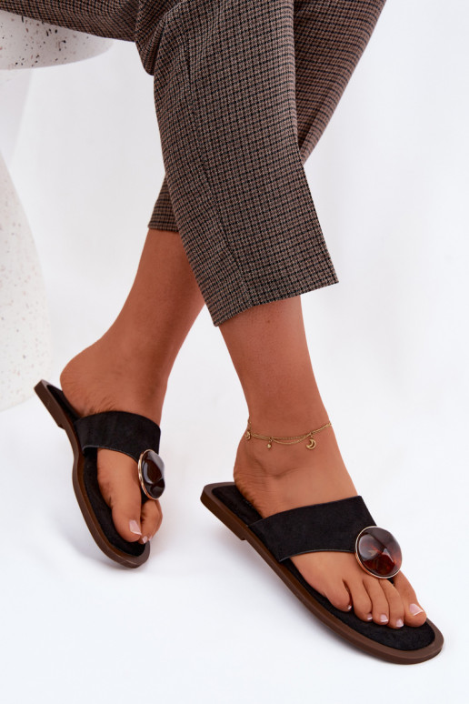 Zapatillas planas negras con adornos de ante sintético Selvessa