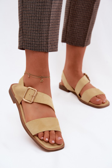Sandalias de mujer con tacones anchos con hebillas doradas color amarillo Verissea 2