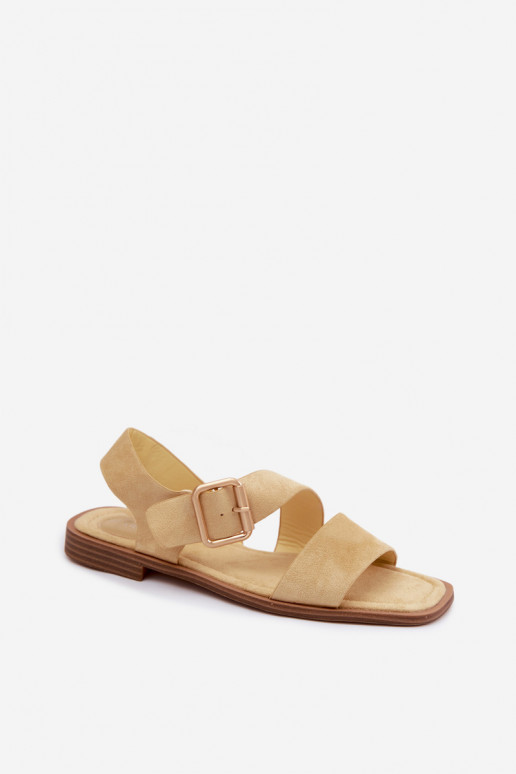 Sandalias de mujer con tacones anchos con hebillas doradas color amarillo Verissea