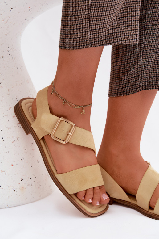 Sandalias de mujer con tacones anchos con hebillas doradas color amarillo Verissea
