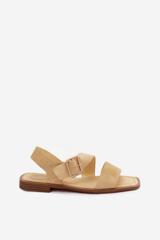 Sandalias de mujer con tacones anchos con hebillas doradas color amarillo Verissea