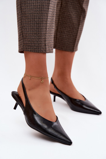 Sandalias lacadas para mujer.Imitacji Skóry con tacones de color negro Averelle 2