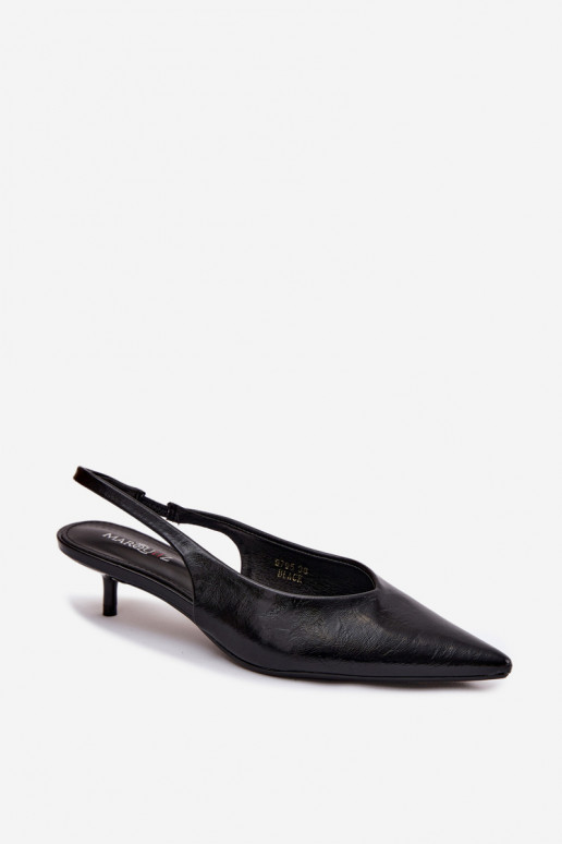 Sandalias lacadas para mujer.Imitacji Skóry con tacones de color negro Averelle