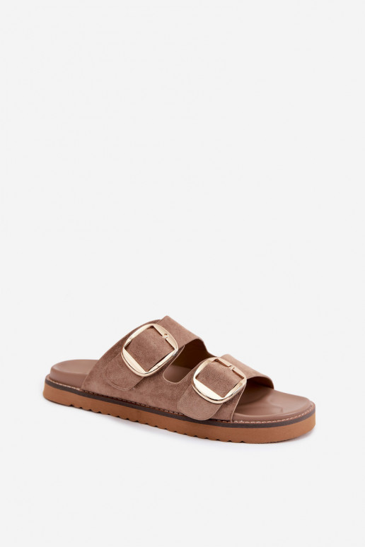 Zapatillas de mujer doradas con hebillas de ante sintético en color caqui Averia