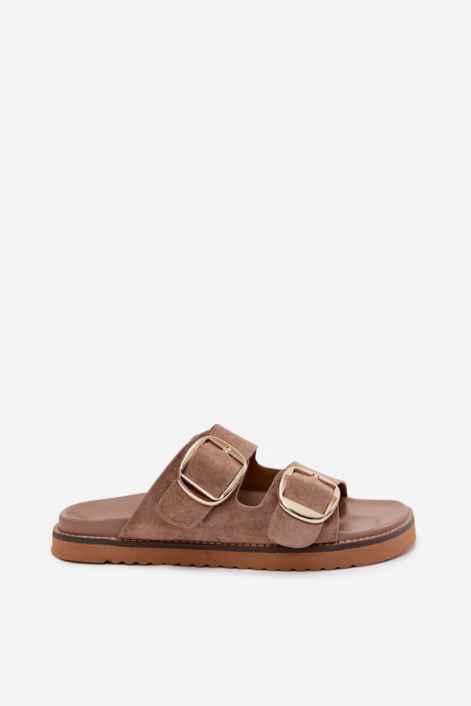 Zapatillas de mujer doradas con hebillas de ante sintético en color caqui Averia