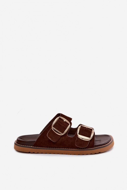 Zapatillas de mujer de ante sintético con hebillas doradas Czekolado Averia