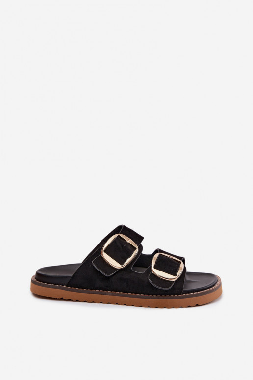 Zapatillas de mujer de ante sintético con hebillas doradas en negro Averia