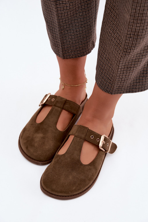 zapatillas de mujer MuleImitacji de gamuzau de color caqui Melvia