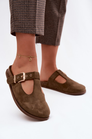 zapatillas de mujer MuleImitacji de gamuzau de color caqui Melvia 2