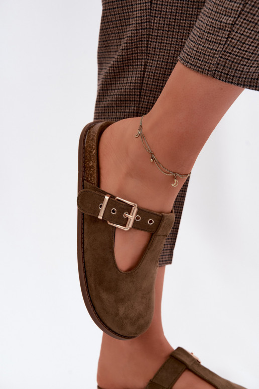 zapatillas de mujer MuleImitacji de gamuzau de color caqui Melvia