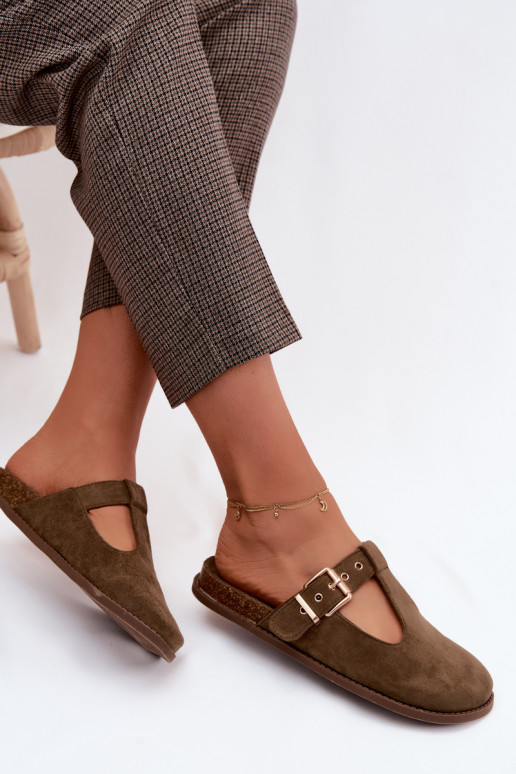 zapatillas de mujer MuleImitacji de gamuzau de color caqui Melvia