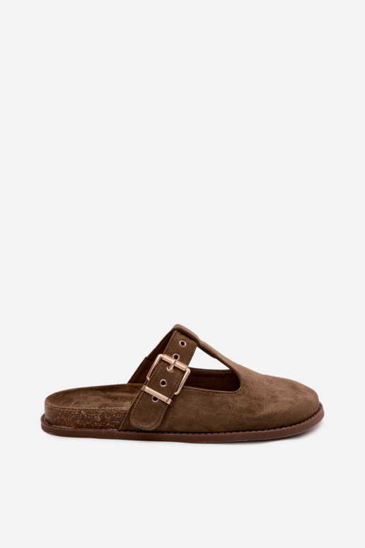 zapatillas de mujer MuleImitacji de gamuzau de color caqui Melvia