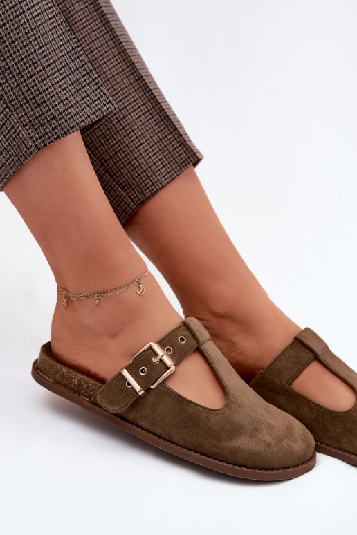 zapatillas de mujer MuleImitacji de gamuzau de color caqui Melvia