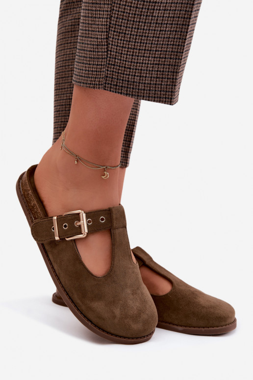 zapatillas de mujer MuleImitacji de gamuzau de color caqui Melvia