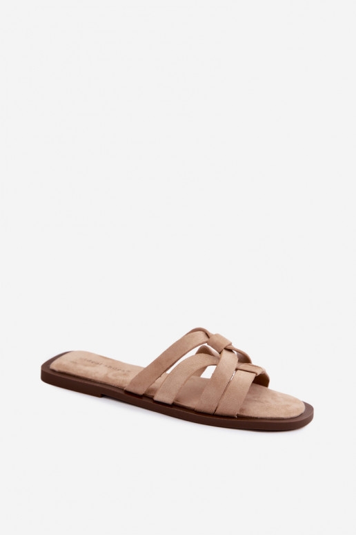Zapatillas apartamento de mujeres con rayas Imitacja de gamuzau beige Calvia