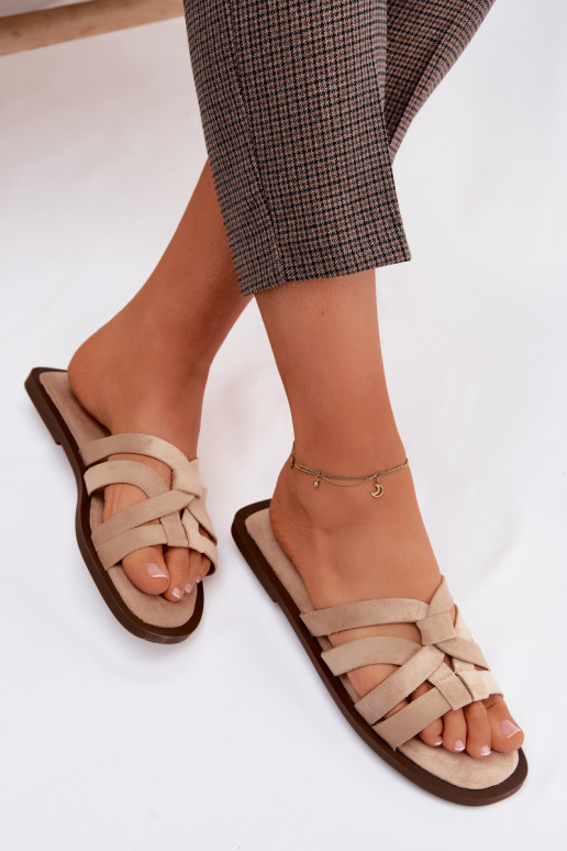 Zapatillas apartamento de mujeres con rayas Imitacja de gamuzau beige Calvia