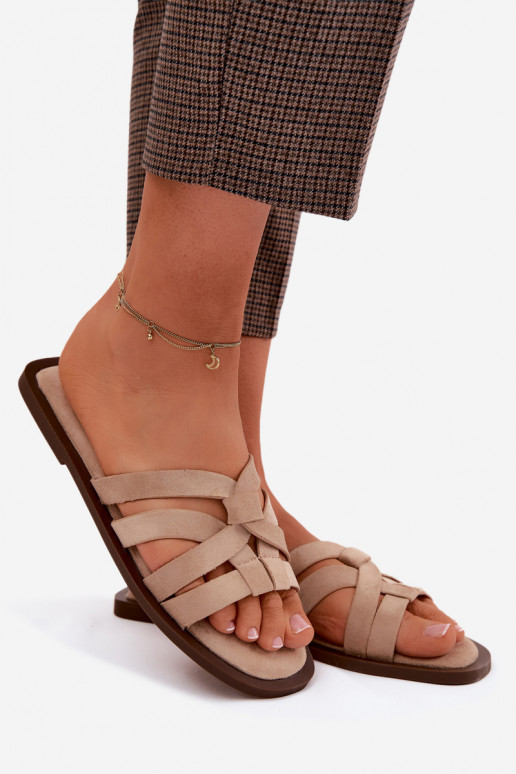 Zapatillas apartamento de mujeres con rayas Imitacja de gamuzau beige Calvia