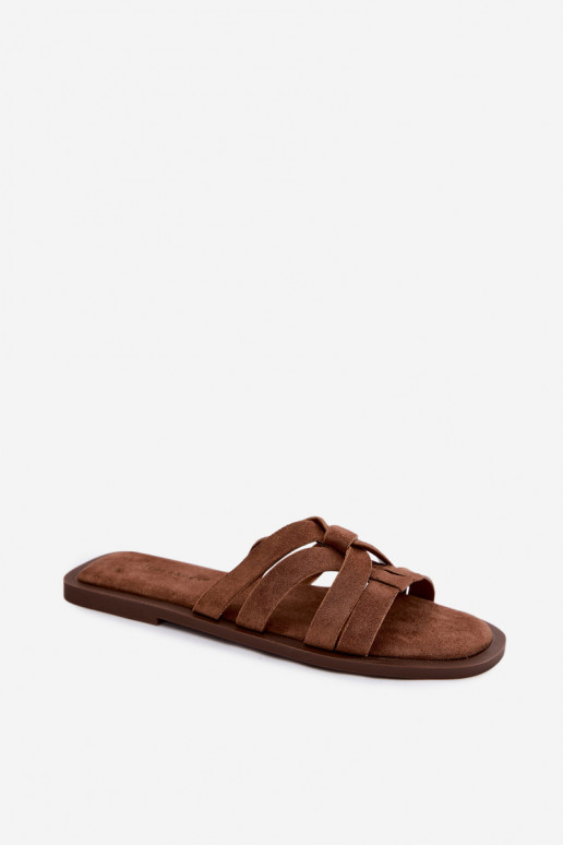 Zapatillas apartamento de mujeres con rayas Imitacja de gamuzau color marrón Calvia