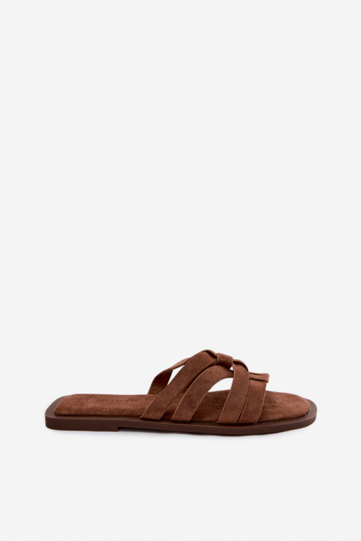 Zapatillas apartamento de mujeres con rayas Imitacja de gamuzau color marrón Calvia