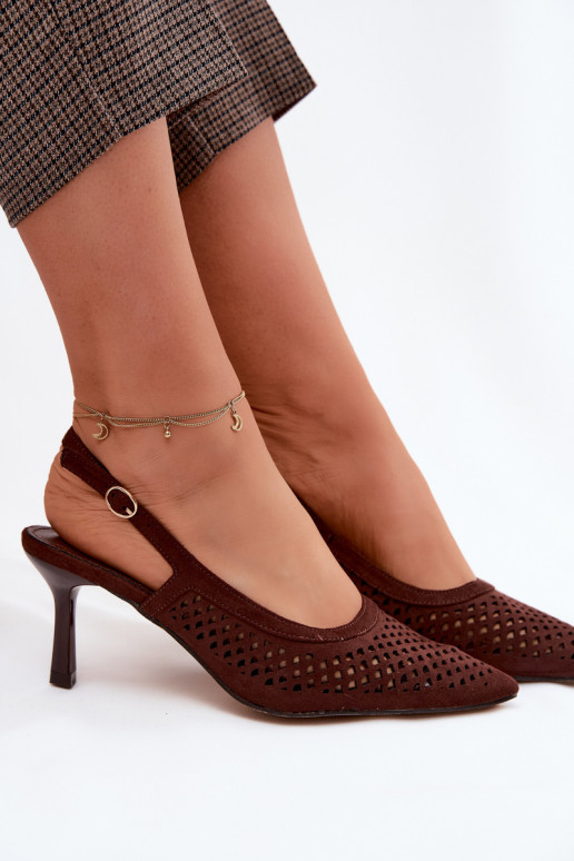 Sandalias caladas Femenino con tacones finosImitacji de gamuzau CzekoladoAe Velvia